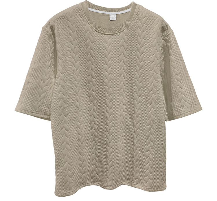 Men's Jacquard Knit Short Sleeve Tee And Shorts Set Solid Color Casual Summer Sport Outfit_viptrois.com