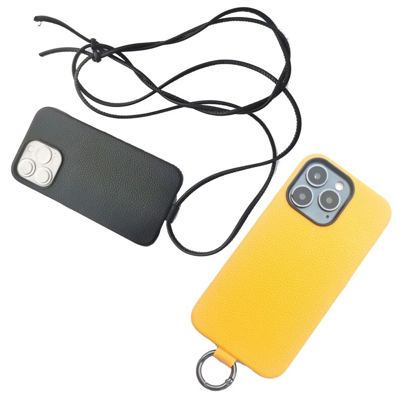 For iPhone13 Litchi Pattern Wrapped Leather Phone Case 13Pro Solid Color Hiking Buckle Lanyard Leather Case