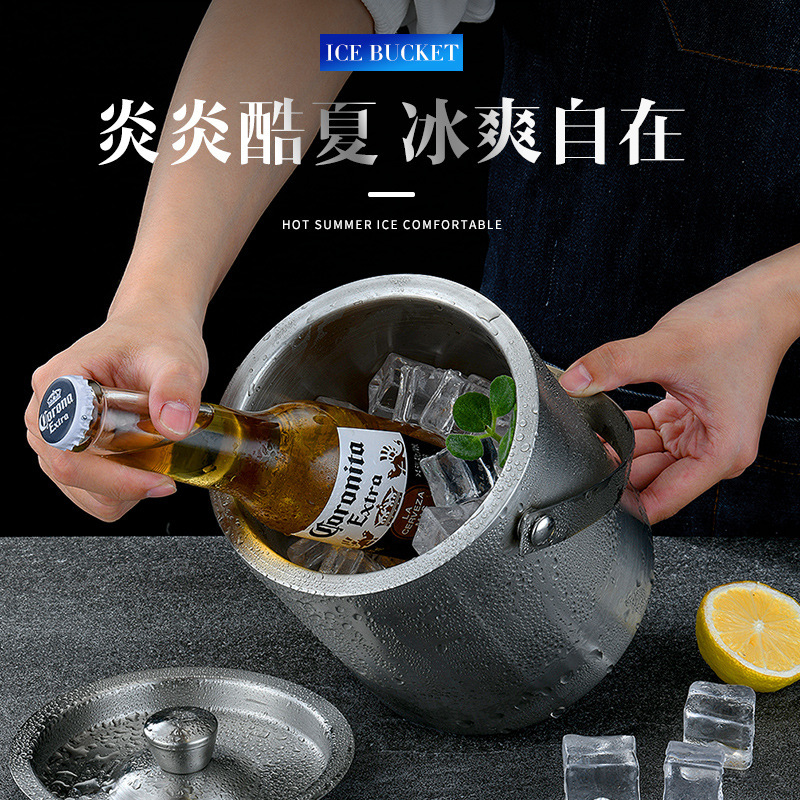 アマゾン手持ち二重氷桶ステンレス蓋付き氷粒桶トランペットバービール氷桶工場卸売り|undefined
