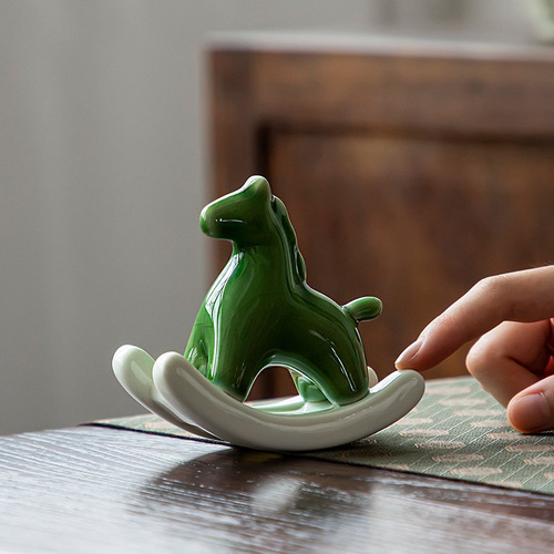 Rocking Horse Ceramics Tea Ceremony Accessories Ceramic Green Horse Tea Ornaments Decorative Ornaments Ceramic Ornaments Ornaments Gifts