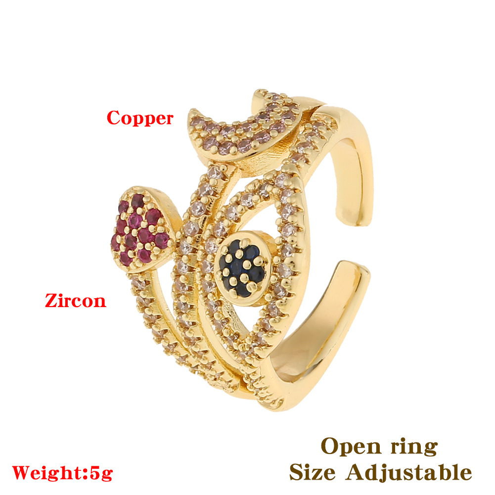 Fashion Lucky Eye Leopard Copper Inlaid Zircon Rings Wholesale display picture 1