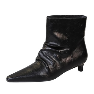 2887-2 children's pointed, slender heel retro lazy style pleated fashion pile boots French short tube fashionable s