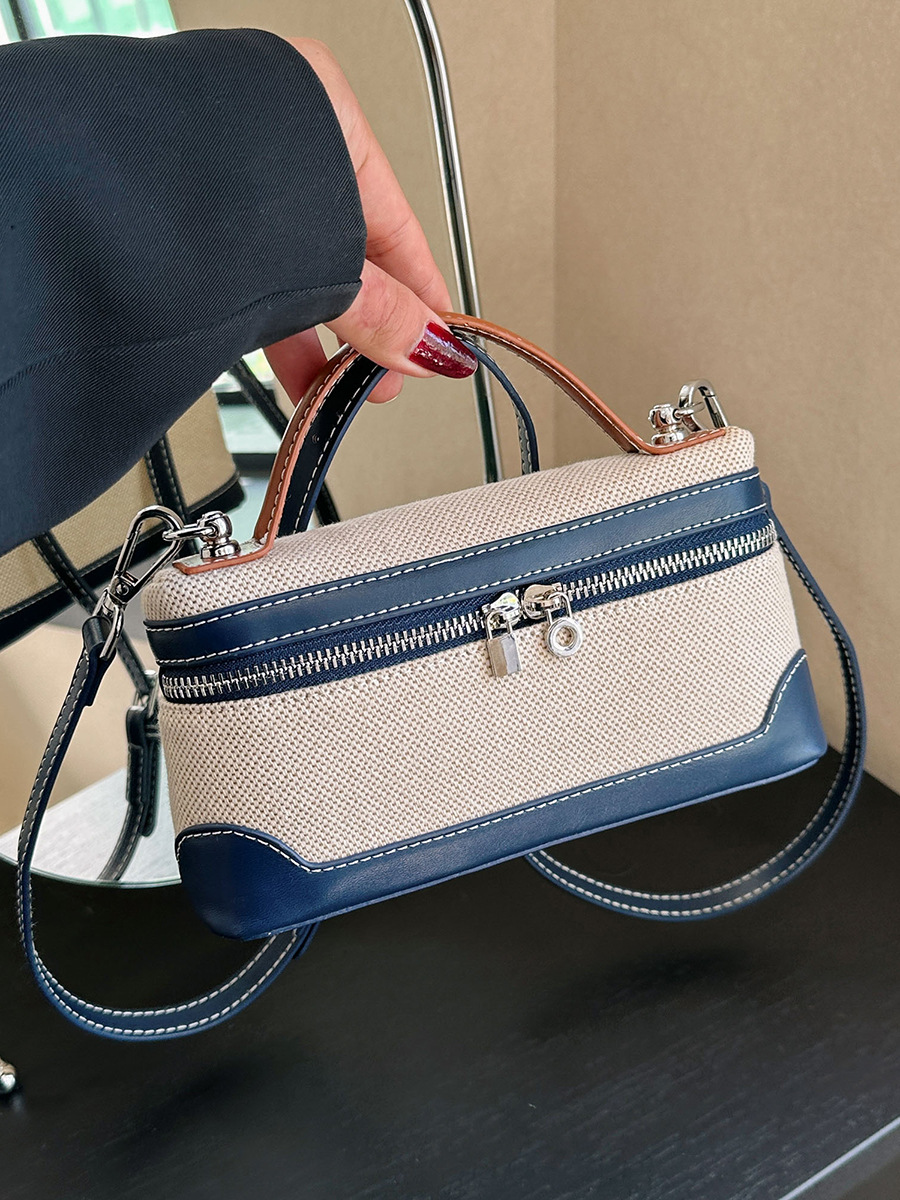 Bolso de mano retro europeo y americano, bolso cuadrado pequeño para mujer 2025, nuevo bolso cruzado de lona con bloques de color y patchwork.