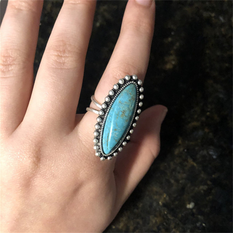 Vintage Turquoise Ring Ethnic Style Inlaid Blue Pattern Ring_voghion.com