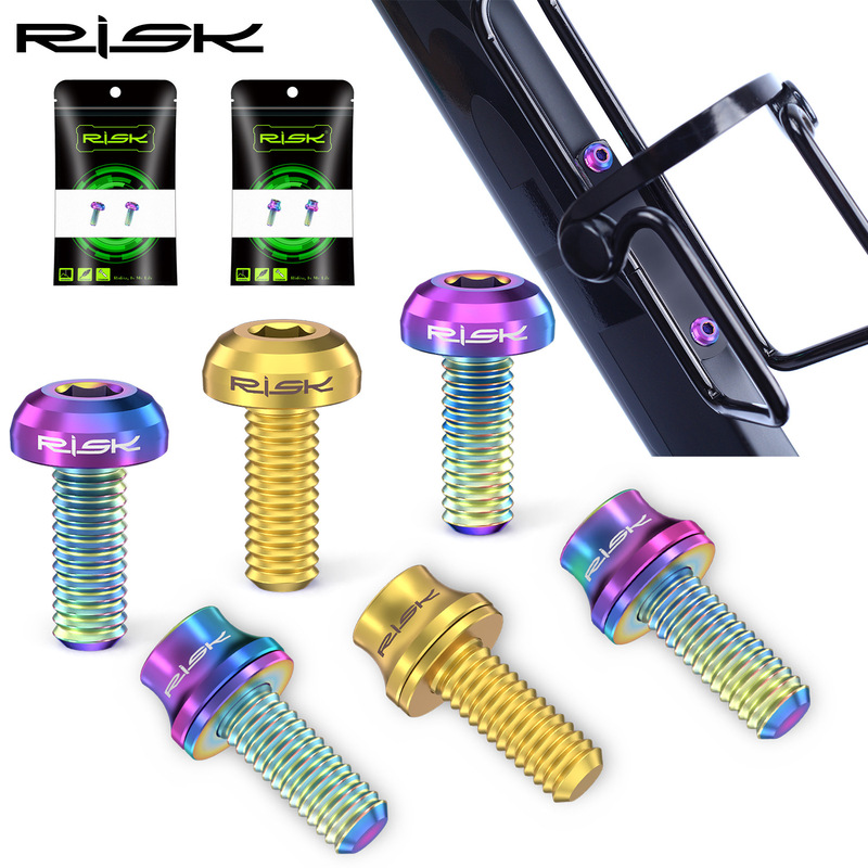 RISK titanium alloy bottle cage fixing screw M5x12mm with gasket mountain road bike gas cylinder fixing RISK titanium alloy bottle cage fixing screw M5x12mm with gasket mountain road bike gas cylinder fixing