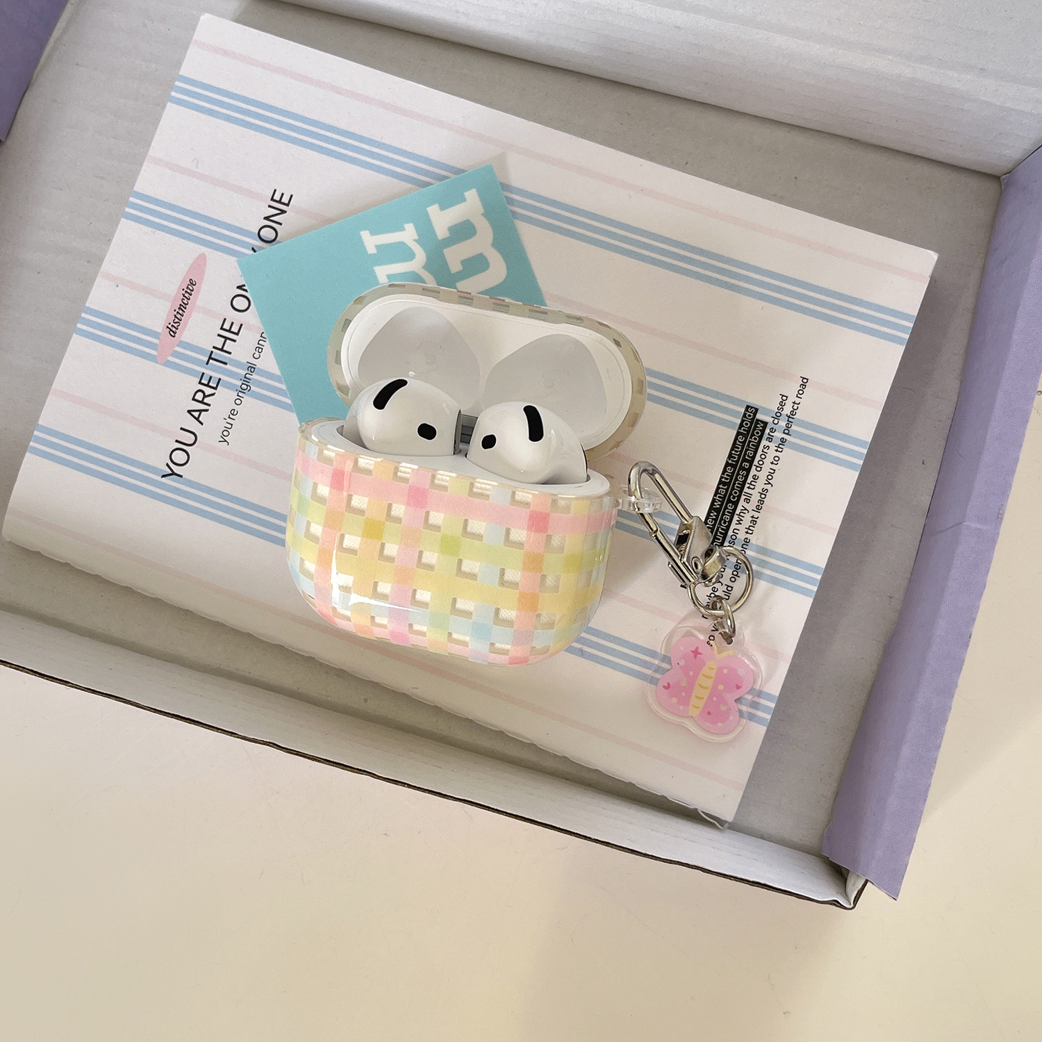 El patrón de cuadros de dopamina de color se aplica a la funda para auriculares AirpodsPro2 nueva generación 3/4 pequeña y fresca airpod1/2 femenina