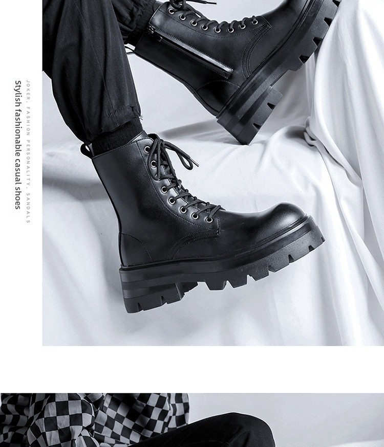 Bottes Martin à semelles épaisses pour hommes, bottes mi-hautes de style britannique, chaussures décontractées en cuir pour hommes, bottes à la mode 7368-R_voghion.com