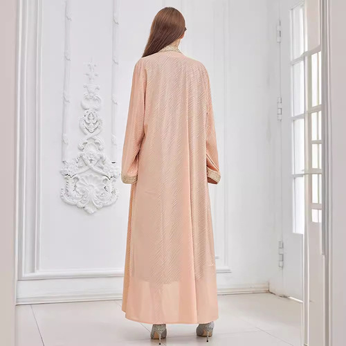 Fashion Embroidered Robe, Middle Eastern Arab Luxurious Gold-Leaf Cardigan, Muslim Long Dress