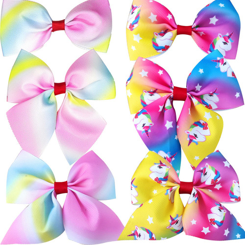 European and American children's cross-border printed rainbow bow hair clips hot-selling striped bow ties girls' hair accessories headwear bows 3-piece set
