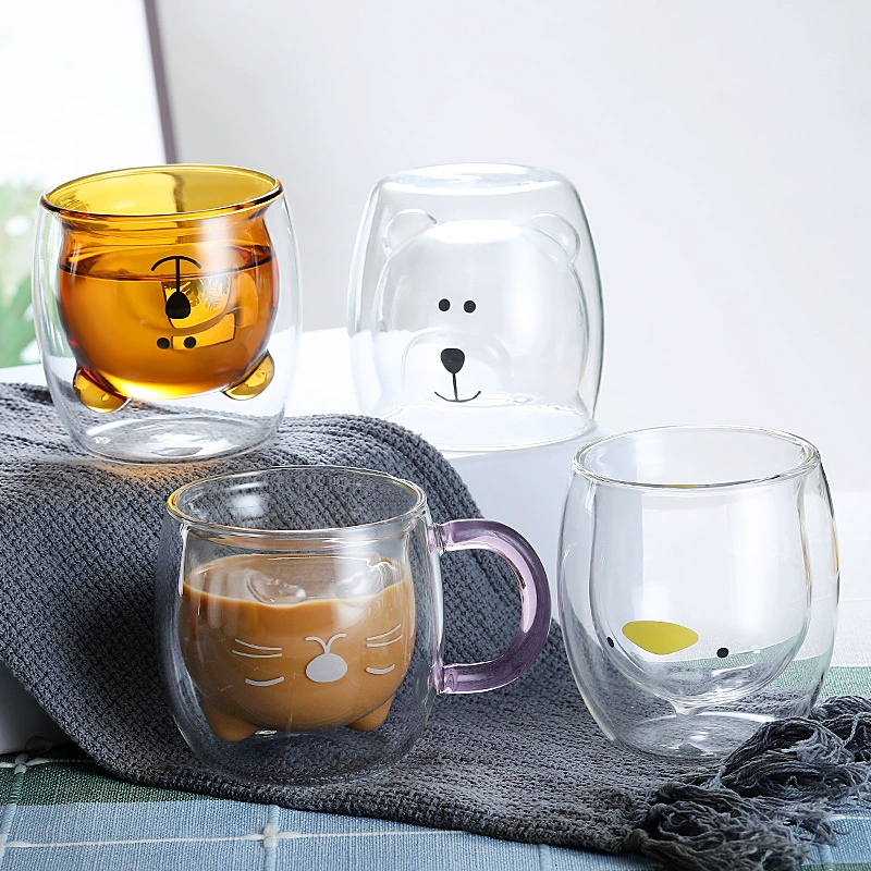 Двойная стеклянная чашка из боросиликатного стекла (HAOQIAN GLASS) — мультяшное животное, 201–300 мл