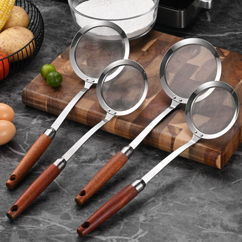 304 Нержавеющая сталь Шабили деревянная ручка дуршлак фильтр сетчатого фильтра для удаления остатков масла