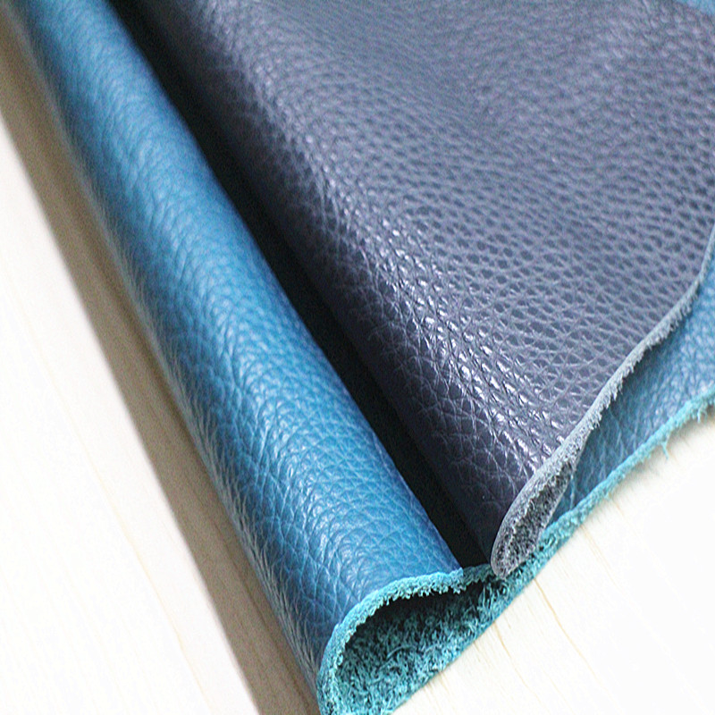 蓝色头层牛皮皮料真皮面料皮子荔枝纹沙发座椅床头软包整张牛皮