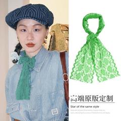 金靖同款绿色蕾丝花朵丝巾围巾搭配衬衫系脖配饰新款小众女