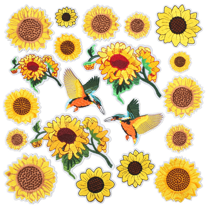 Zhuoqi New sunflower T-shirt embroidered cloth stickers bird computer embroidered bag decoration scald sewing patch stickers