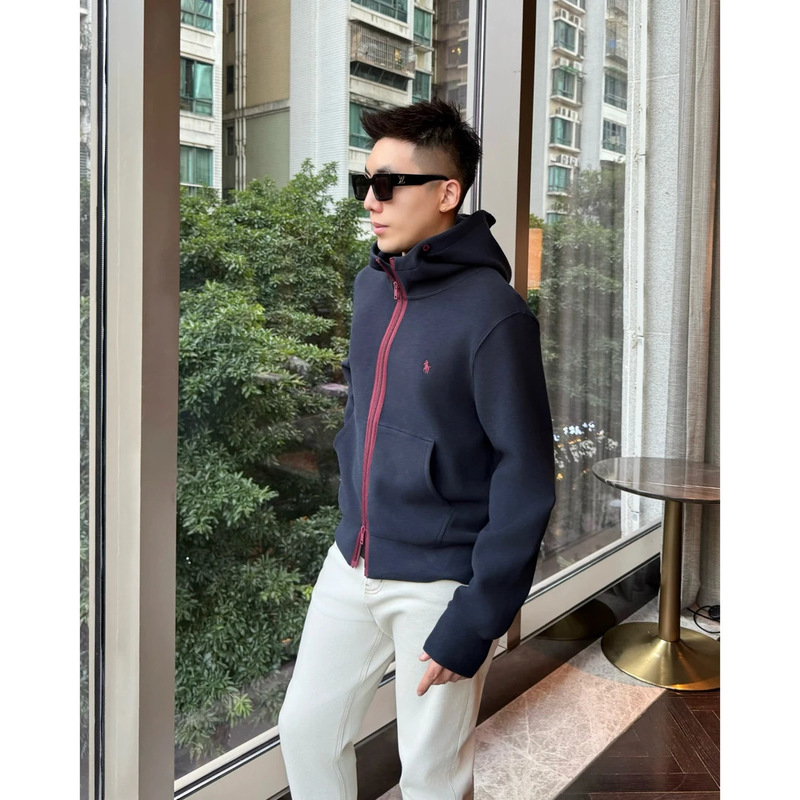 秋季新款潮流高品质男士休闲百搭时尚设计感图案刺绣连帽拉链卫衣|undefined