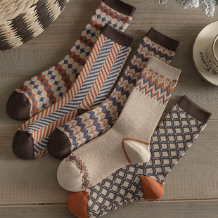 Stockings children autumn and winter double needle double tube women's socks sweat-absorbent breathable wireless head academic wind ins tide wholesale