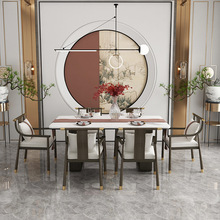 新中式餐桌椅实木大理石组合轻奢简约现代家用长方形饭桌餐椅家具