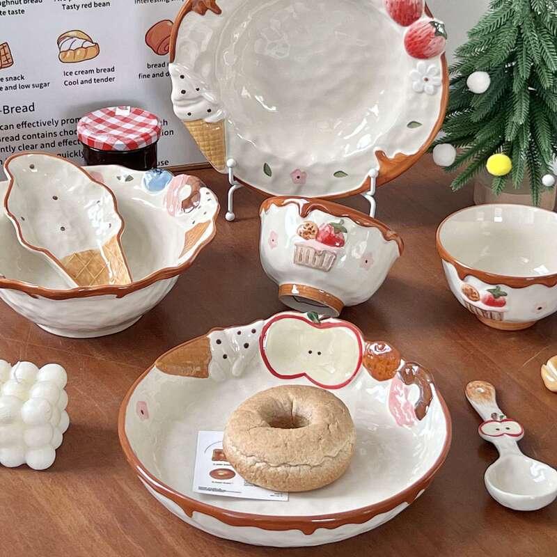 Afternoon Tea Snack Plate, Exquisite Fruit Plate, Good-Looking Plate, Cute Cartoon Ceramic Dinner Plate, Home Breakfast Plate