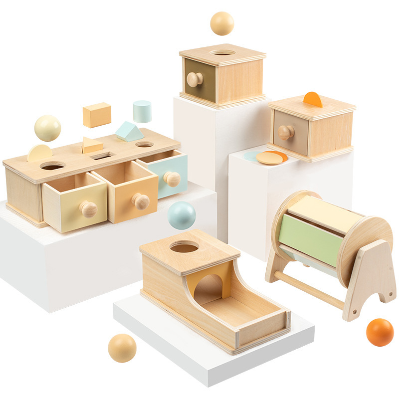 Caja de destino de cajón de bolas de madera Montessori transfronteriza juguetes educativos para niños desarrollo de inteligencia de educación temprana caja de monedas material didáctico