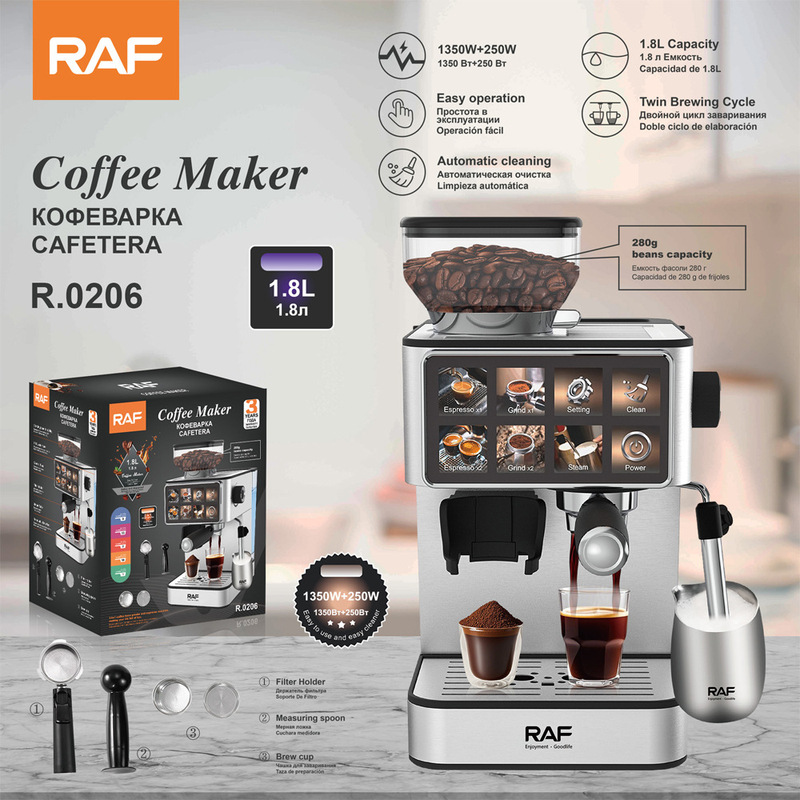 Us Standard Cross-Border Popular Touchscreen Espresso Pump-Type Fancy Coffee Machine with Italian-Style Bean Grinder Three-In-One Us Standard Cross-Border Popular Touchscreen Espresso Pump-Type Fancy Coffee Machine with Italian-Style Bean Grinder Three-In-One