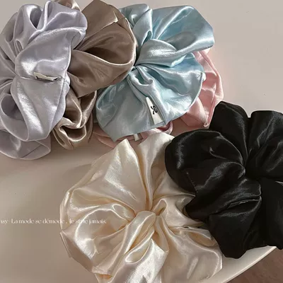 Cream-Colored Lazy Style Large Satin Scrunchie for Women, High-End Hair Tie, Elegant Solid Color Hair Accessory