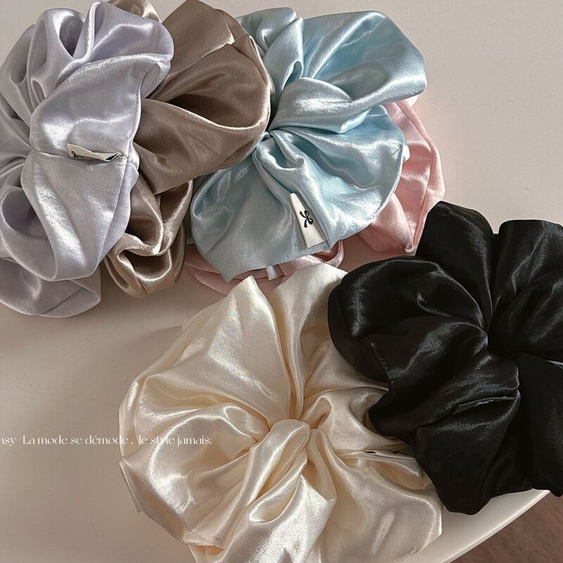 Cream-Colored Lazy Style Large Satin Scrunchie for Women, High-End Hair Tie, Elegant Solid Color Hair Accessory