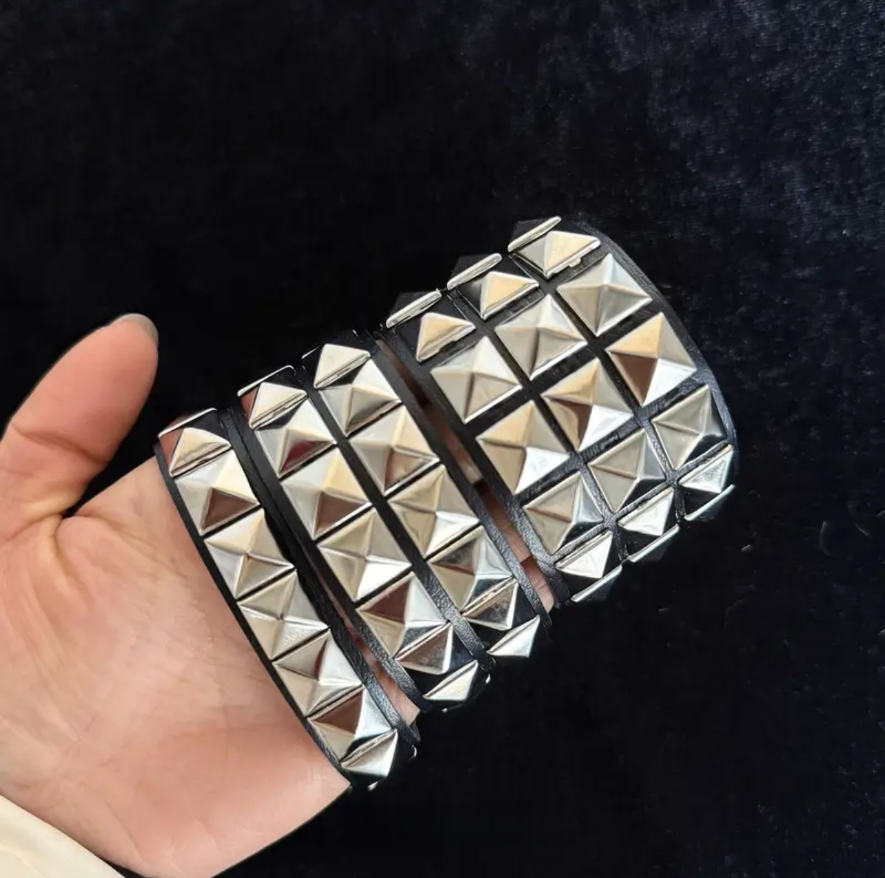 Cross-Border Popular Punk Bracelet Men's Leather Silver Square Nail Wrist Strap Personalized Rivet Multi-Layer Bracelet Accessories
