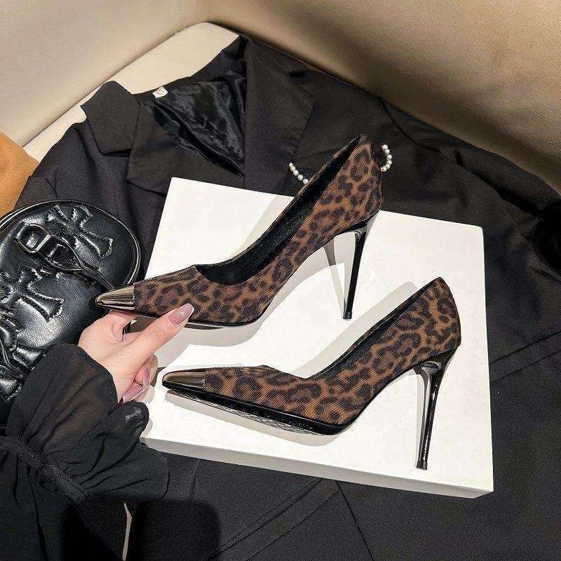 French-Style Open-Back Sexy Leopard Print Stiletto High Heels for Women, 2025 Autumn New Niche Design Sandals