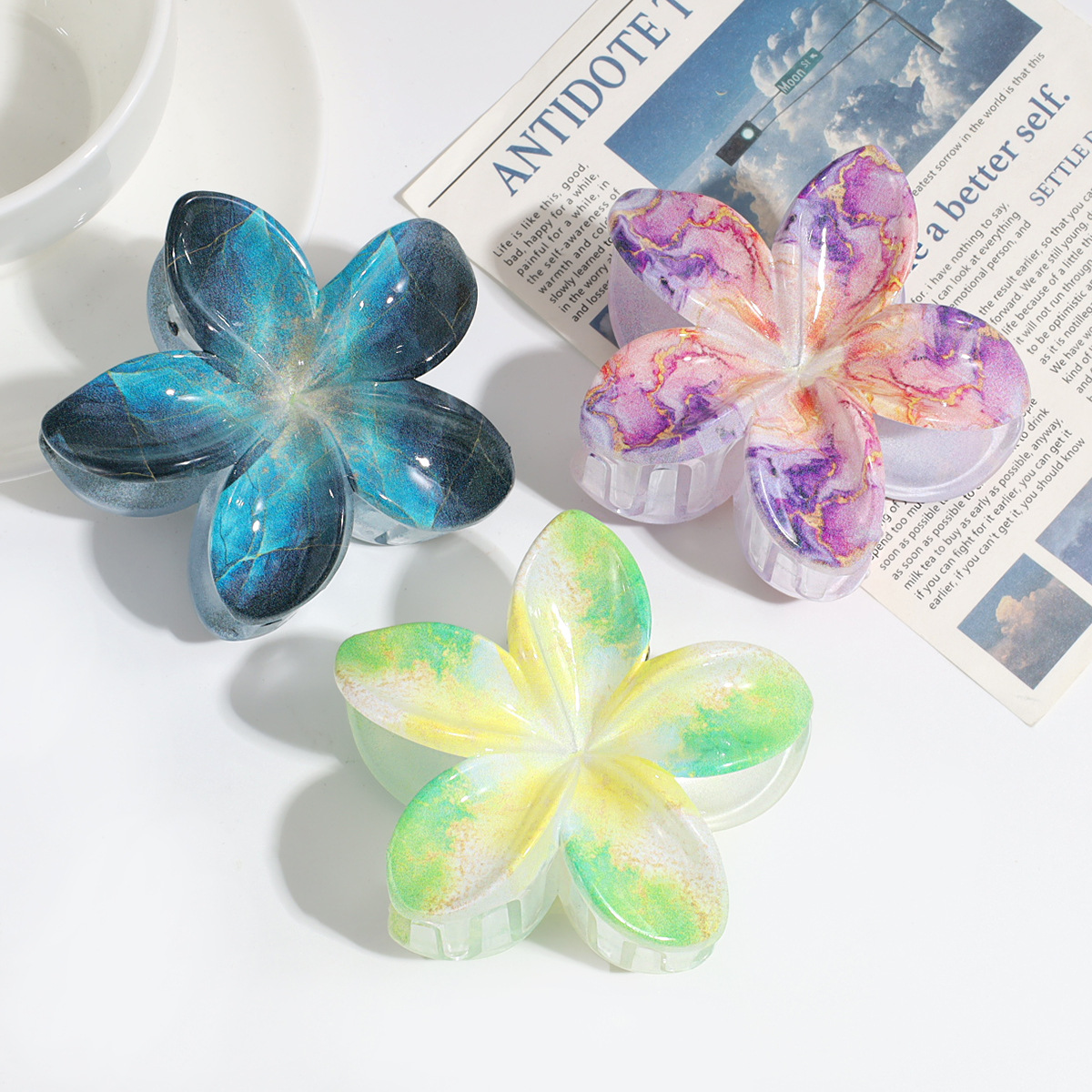 58g Weight Hair Claws Hair Accessories Type 1 Piece Quantity Daily Occasion Plastic Material Plumeria Pattern Women's Gender Sweet Style Sweet Women's Plumeria Plastic Hair Claws 4