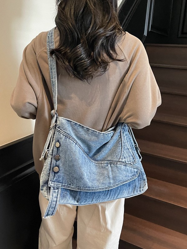Bolso de mezclilla de gran capacidad para mujer 2025 verano nuevo estilo coreano retro bandolera bolso de viaje casual