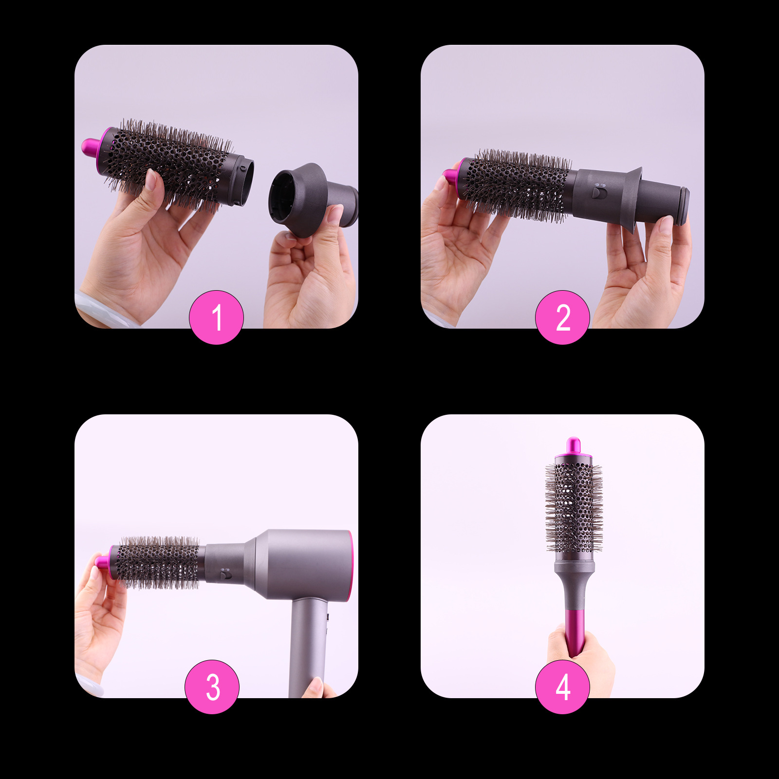 Dyson Hair Dryer Compatible Multifunction Two-in-One Round Comb Set Connector + Handle Interchangeable Multi-Purpose