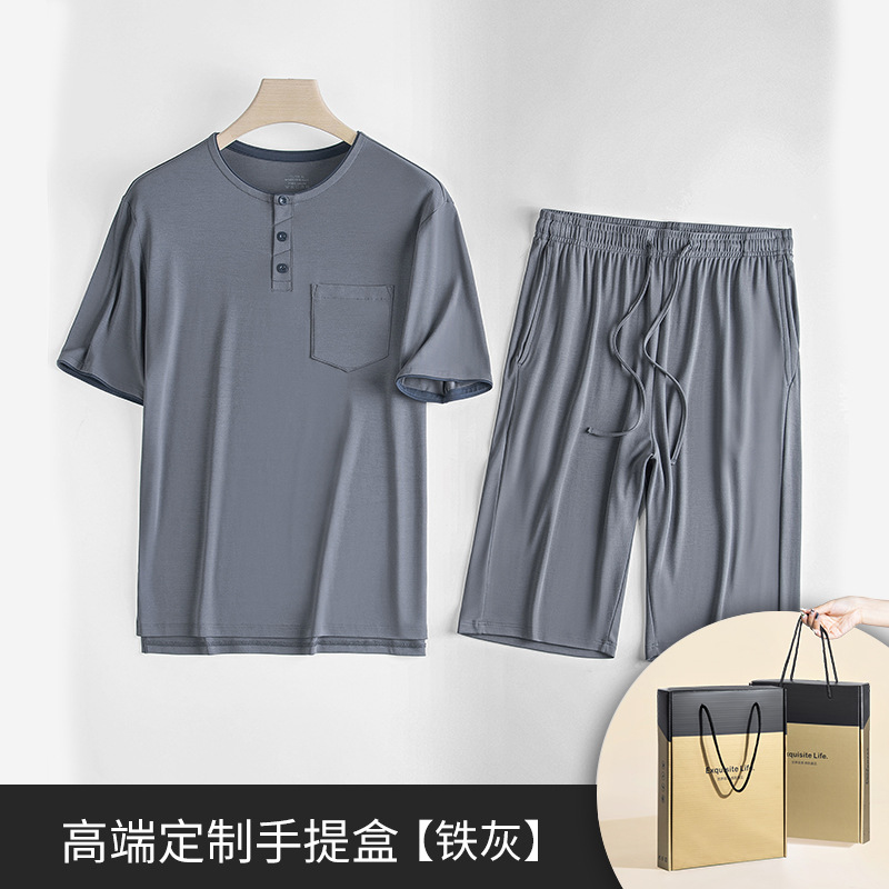 60 pijamas finos de primavera y verano modales de doble cara para hombres, pantalones cortos de manga corta, ropa de hogar en stock