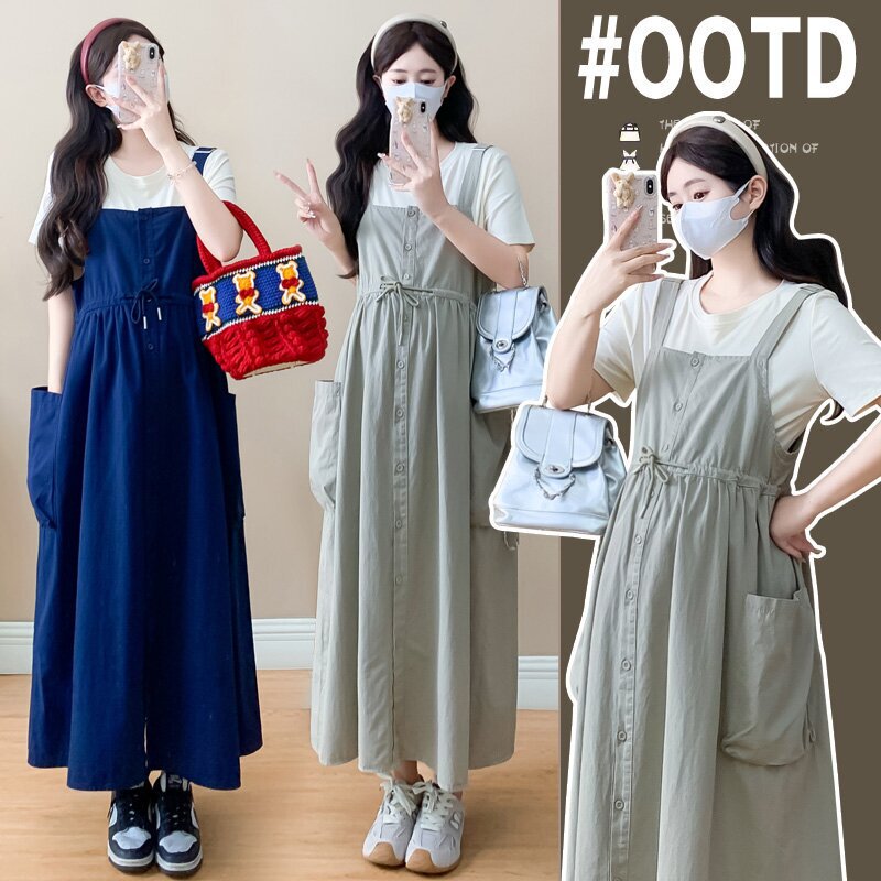 2026 New Style Maternity Suspender Dress with Tie, Slimming Workwear Suspender Dress + Base Shirt Dress Two-Piece Set 2026 New Style Maternity Suspender Dress with Tie, Slimming Workwear Suspender Dress + Base Shirt Dress Two-Piece Set