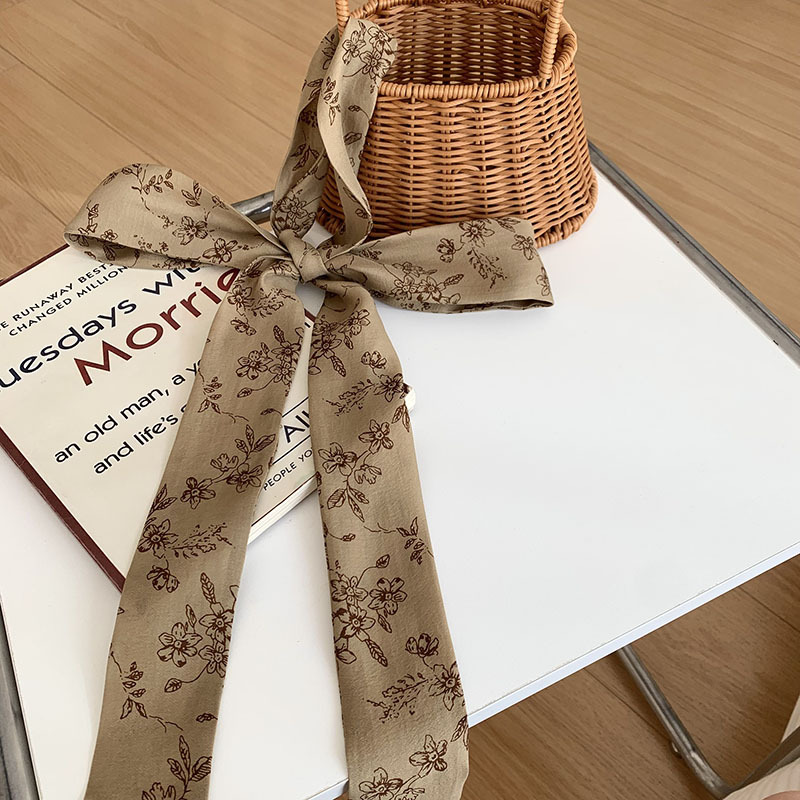 Bufanda de seda, banda larga, sensación de alto nivel, bufanda de lunares pequeños, decoración de cinta de doble capa, banda para el cabello estrecha, bolsa de atar drapeado, cinturón de cinta
