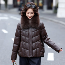 海宁真皮皮衣女式短款狐狸毛领外套加厚羽绒服女装绵羊皮羽绒服