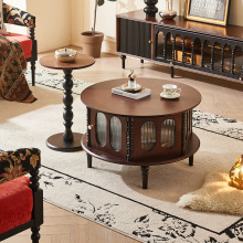 严选法式复古实木茶几客厅多功能小户型储物圆几边几组合小茶桌