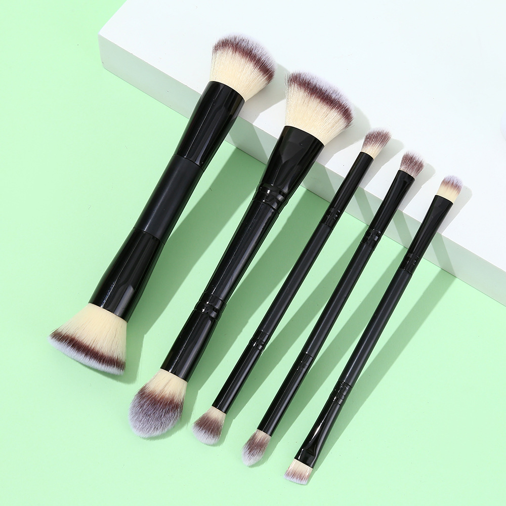 Nuevo conjunto de 5 pinceles de maquillaje de doble cabeza con un conjunto completo de cepillo blush suave en polvo de brillo alto para principiantes herramientas de maquillaje