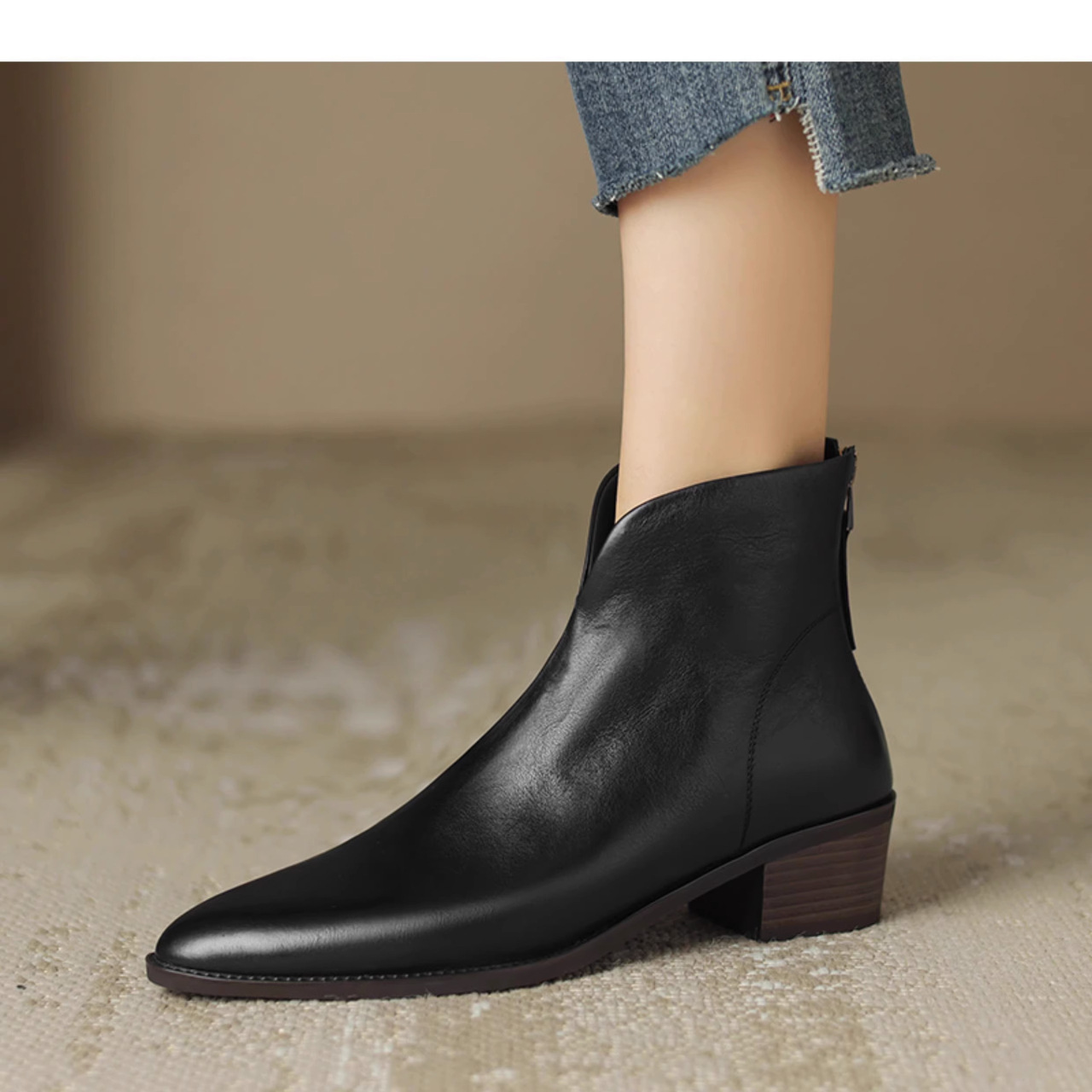 Winter Martin Boots For Women Retro Pointed Toe Mid Heel V Cut Chunky Heel British Style Fashion Boots_vogvips.com