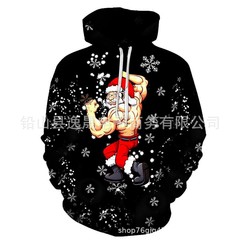2025跨境热销美式潮流街头圣诞节男士连帽卫衣3D印花圣诞宽松卫衣