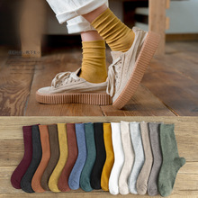 堆堆袜子女中筒袜春秋韩版纯色日系学院风长袜秋冬季高帮黑色棉袜