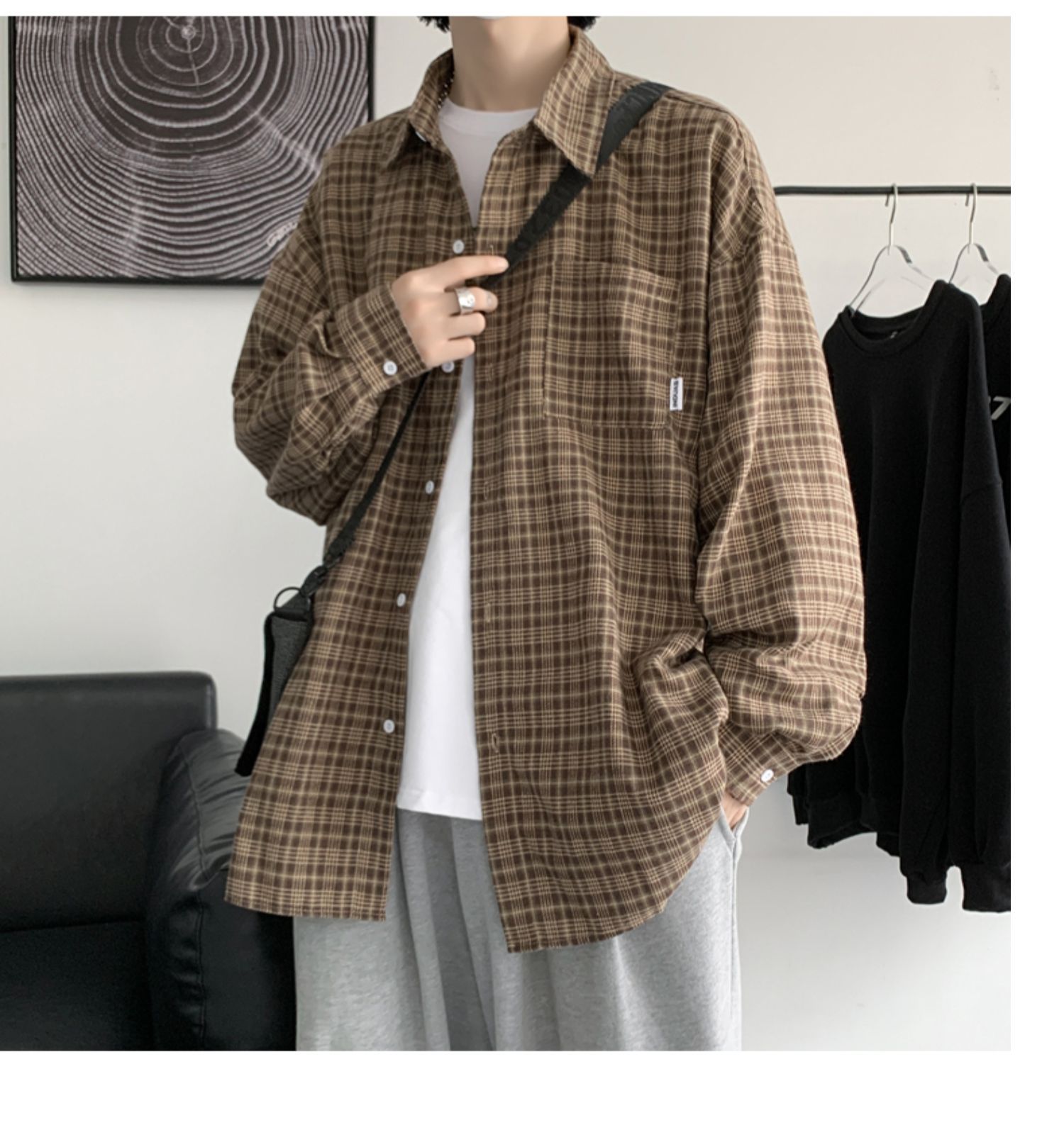 Men's Casual Checkered Shirt Long Sleeved Retro Autumn Jacket_voghion.com
