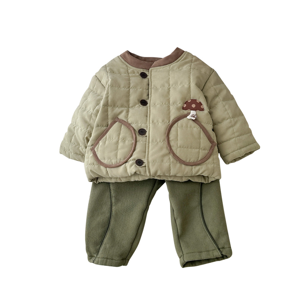 Ropa para niños coreanos, ropa de invierno para bebés y niños pequeños, chaqueta abrigada acolchada de algodón a cuadros cuadrados, ropa exterior, abanico de moda, bebés y niños al por mayor