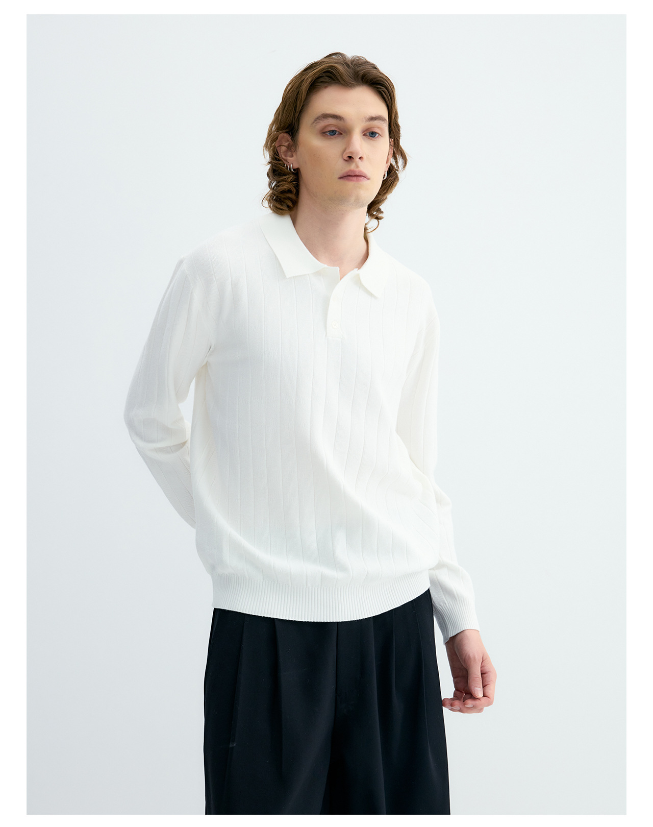 UNF 250g Ribbed Knit Polo Sweater