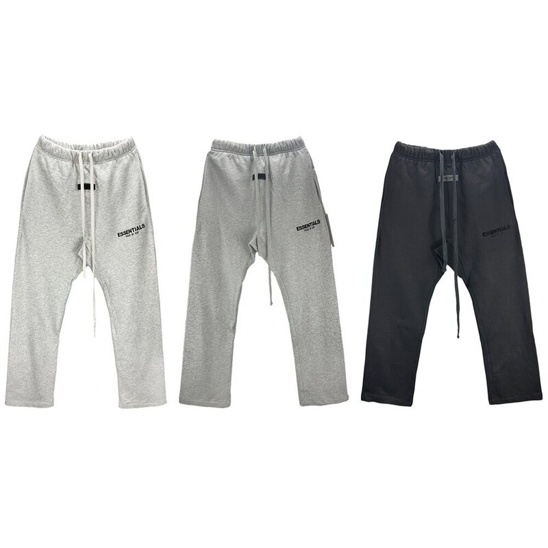 Fog Essentials Double-Line Flocked Letter Straight-Leg Casual Pants Unisex High Street Loose Simple Sweatpants Trendy
