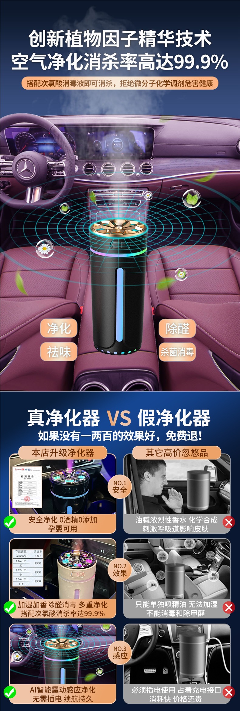 Smart Car Humidifier, Air Purifier, Aromatherapy Essential Oil, Car Odor Removal, Car Perfume, Atmosphere Light, Oxygen Bar