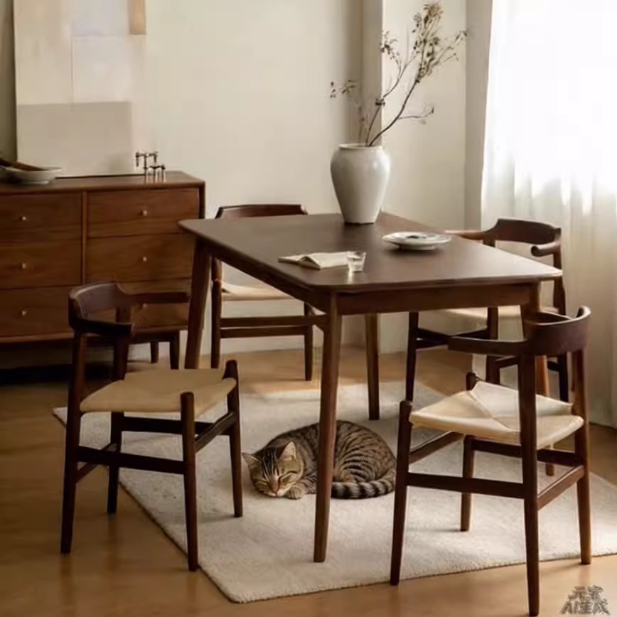Mesa de comedor de madera sólida, estilo medieval, pequeña casa, mesa rectangular, mesa de comedor simple, mesa de comedor de sala de estar nórdica, combinación de sillas
