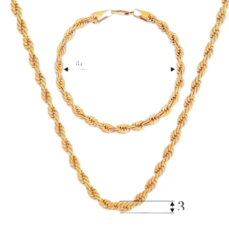 Collar y Pulsera de Cadena de 4mm para Hombre Yunjin, Estilo Europeo y Americano, Simple, Hip-hop, Chapado en Oro, Cadena de Cuerda Trenzada, Exclusivo para Ventas Transfronterizas
