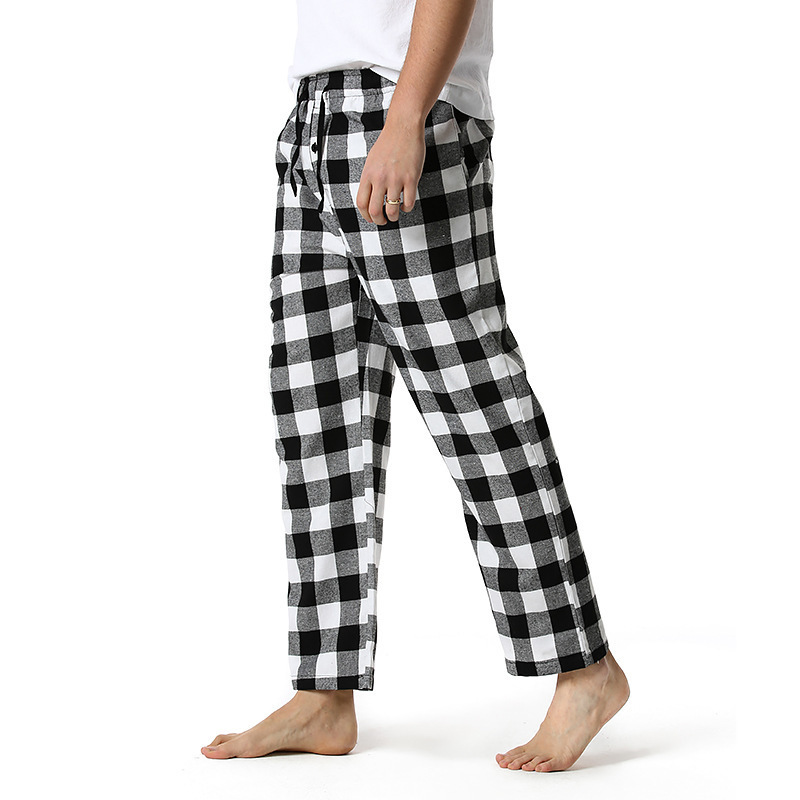 Men's Flannel Pajama Pants Casual Long Pants Cotton Plaid Straight Pants with Side Pockets Homewear_voghion.com