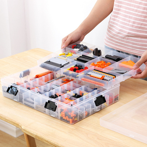 Large-capacity transparent stackable toy Lego building block storage box with lid snap-on detachable combination partition