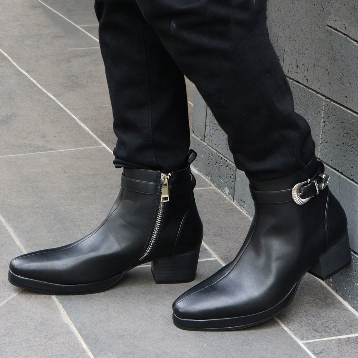 Круглый Toe Пряжки Челси Сапоги Короткие Трубки Британский Стиль Водонепроницаемый Мода